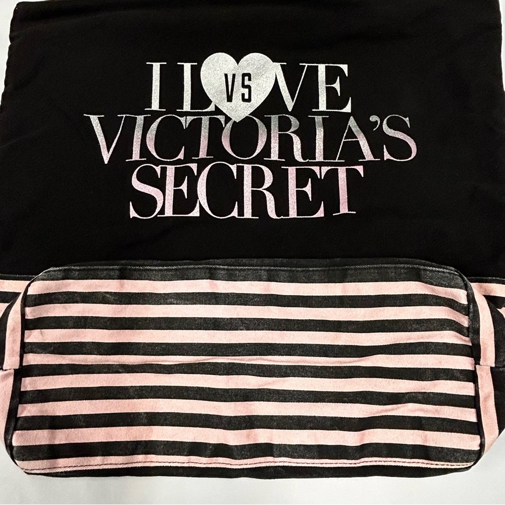 Victorias Secret Large Tote Bag Sparkle Metallic‎ Stripes Travel Resort Beach - Picture 4 of 9